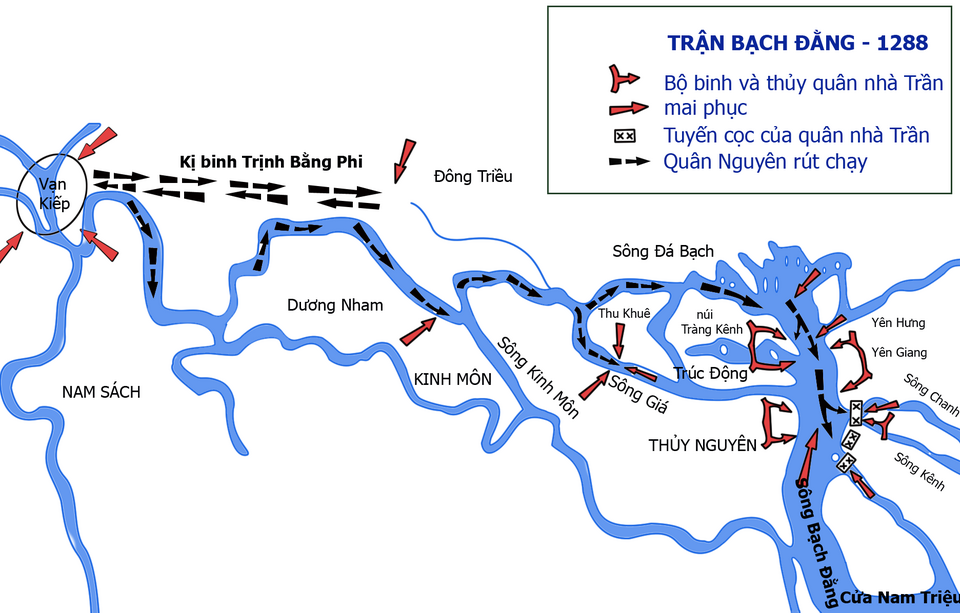 Lược đồ trận thủy chiến Bạch Đằng năm 1288. Ảnh: Wikipedia