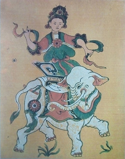 Tranh Đông Hồ Bà Triệu cưỡi voi.